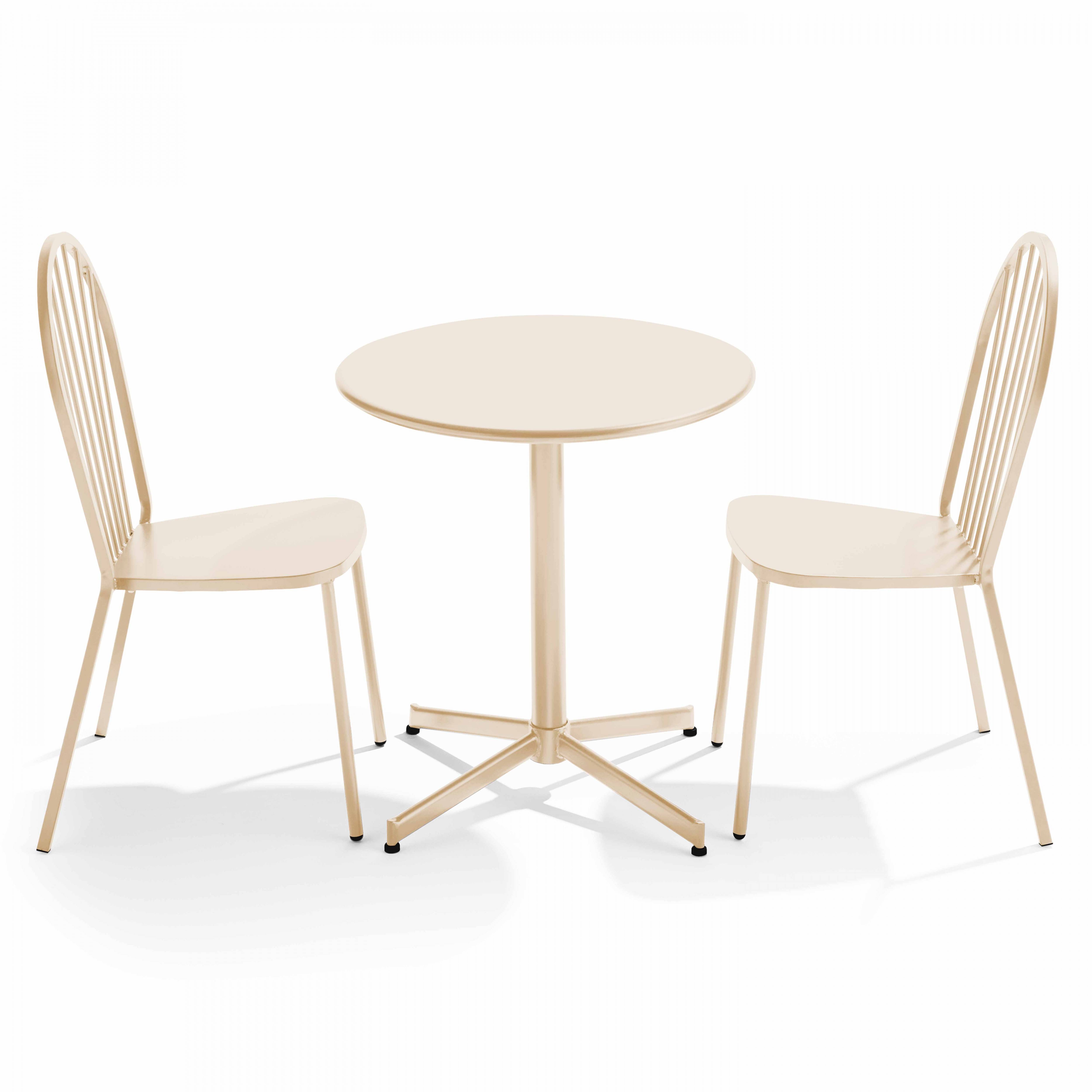 Oviala - Ensemble table ronde 70 cm et 2 chaises de jardin bistrot métal ivoire Palavas - Oviala - Imagen 1