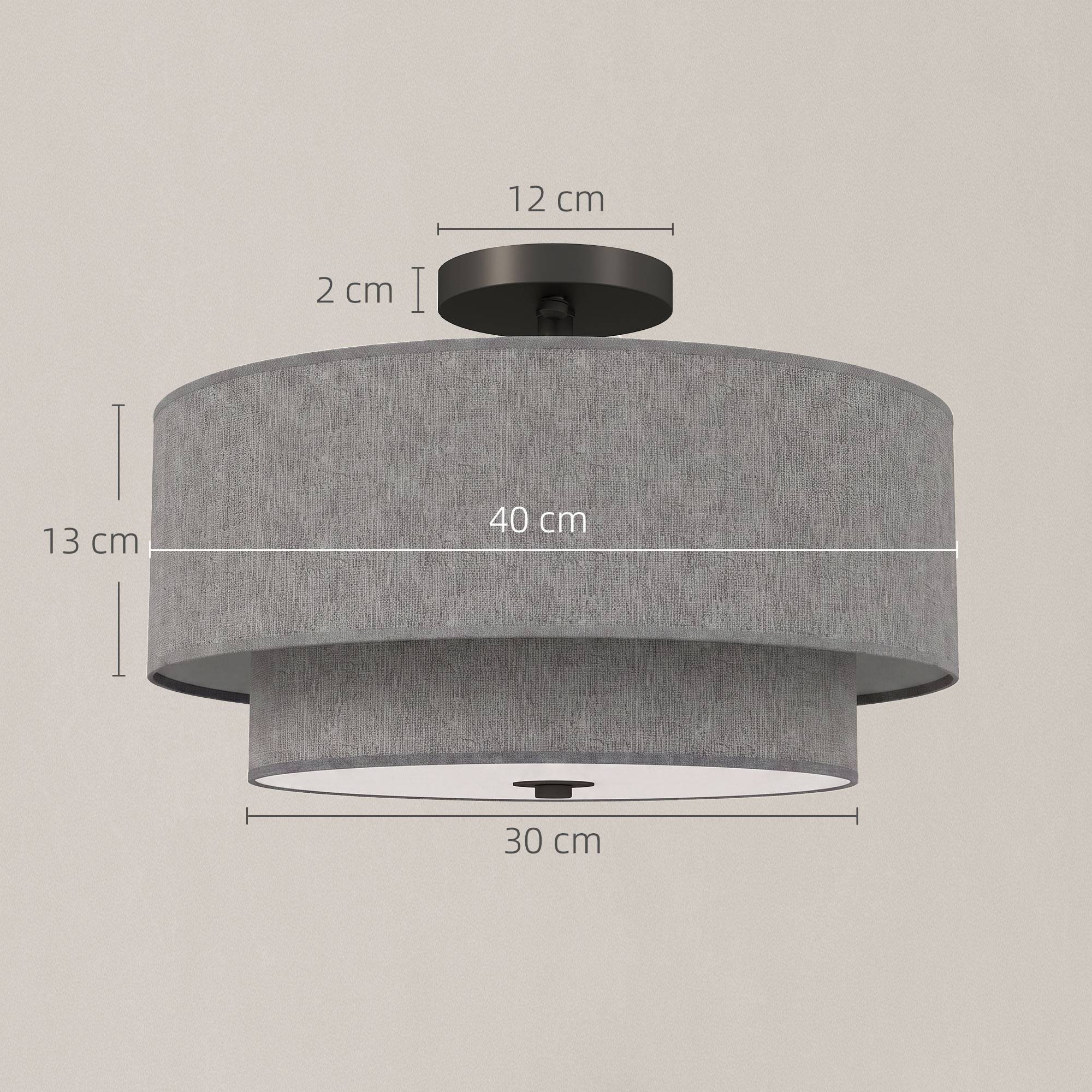 Sans Marque - Plafonnier suspension double abat-jour aspect lin taupe - Image 5