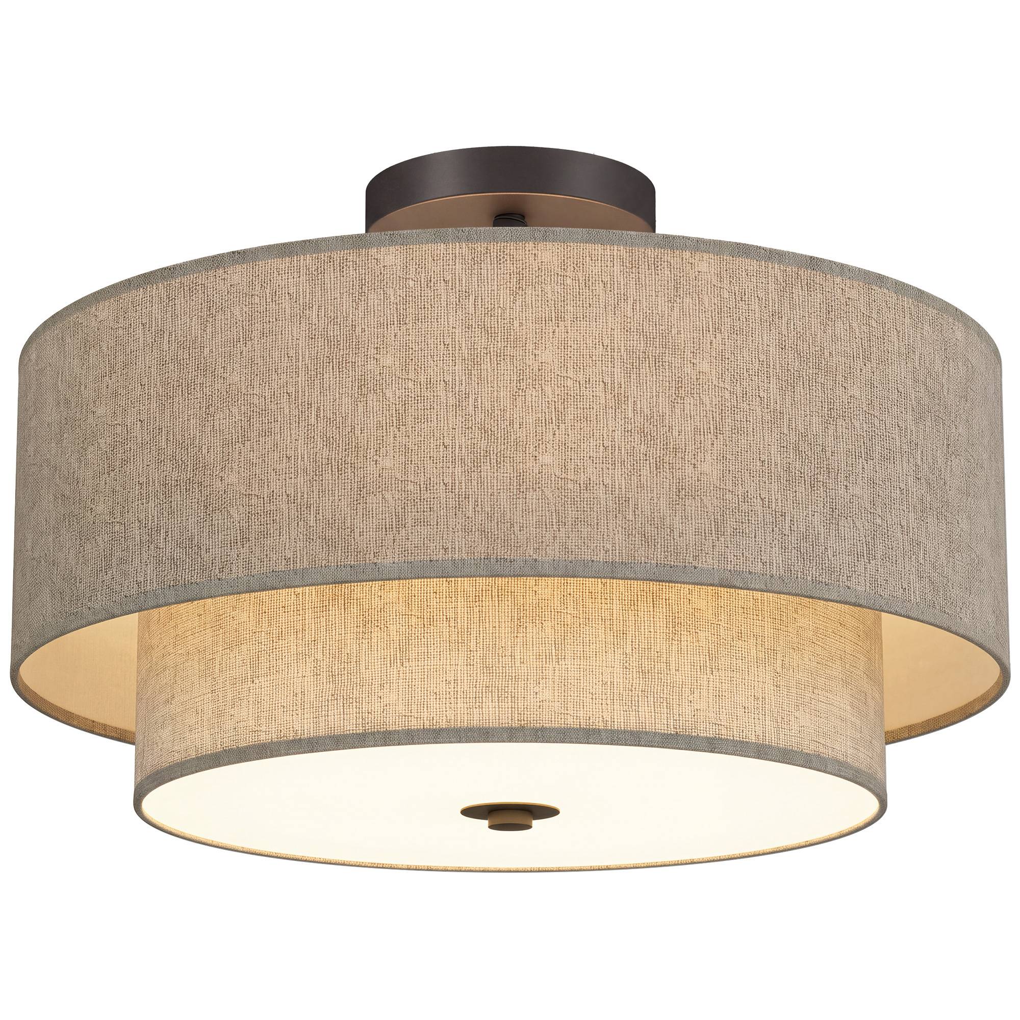 Sans Marque - Plafonnier suspension double abat-jour aspect lin taupe - Image 2