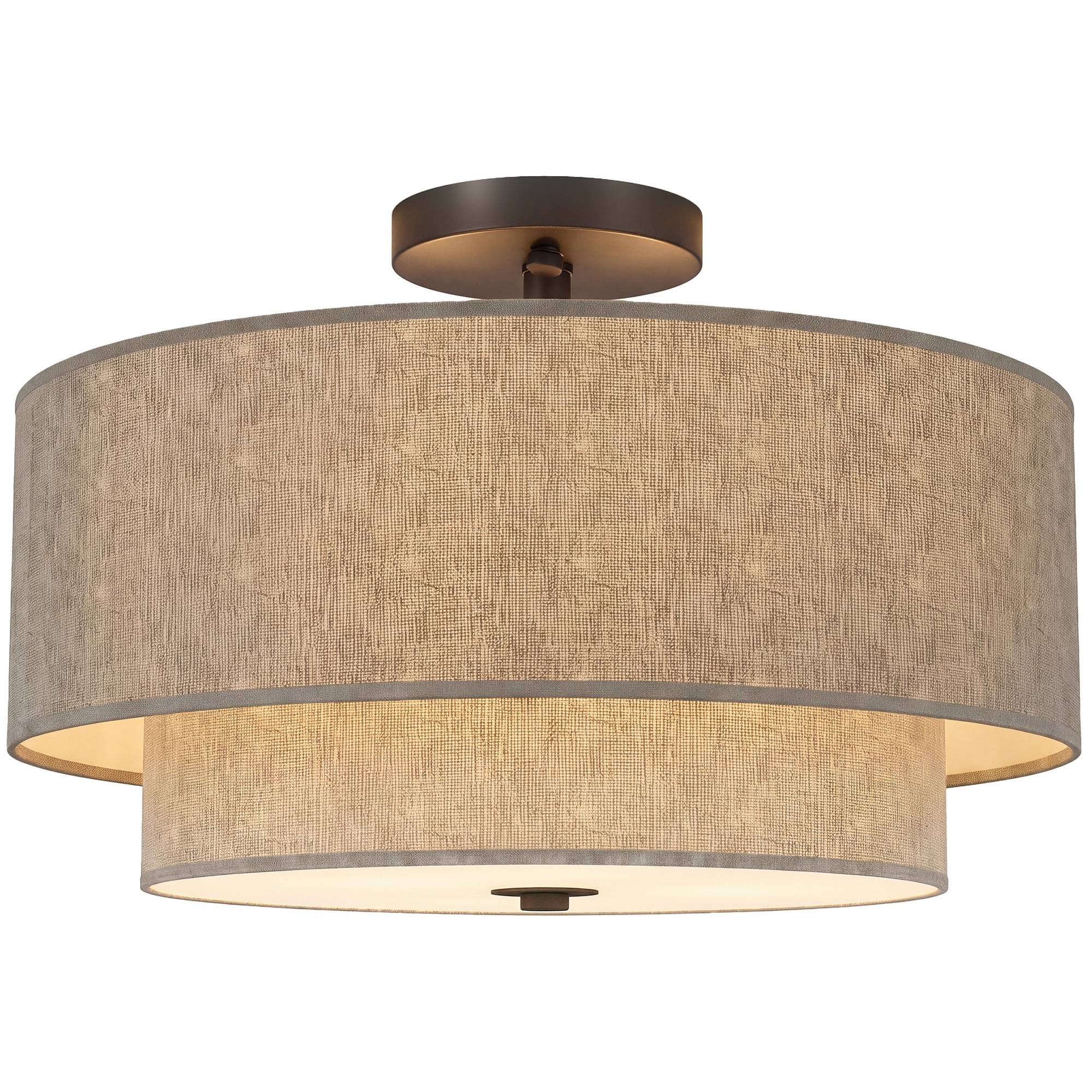Sans Marque - Plafonnier suspension double abat-jour aspect lin taupe - Image 1