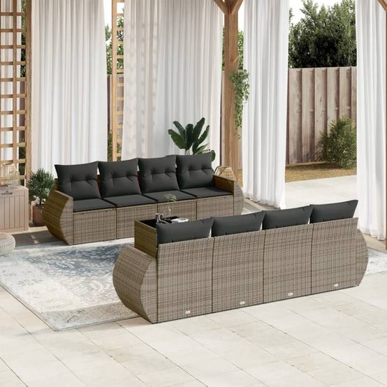 Salon de jardin 8 personnes Résine tressée Ensemble modulable avec table basse Gris – ComfortXL Outdoor Living - Image 1
