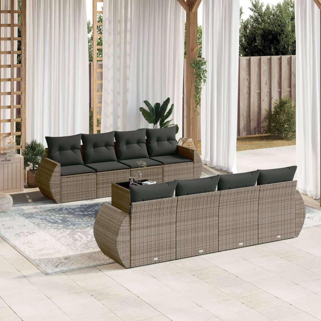 Salon de jardin 8 personnes Résine tressée Ensemble modulable avec table basse Gris – ComfortXL Outdoor Living - Image 1