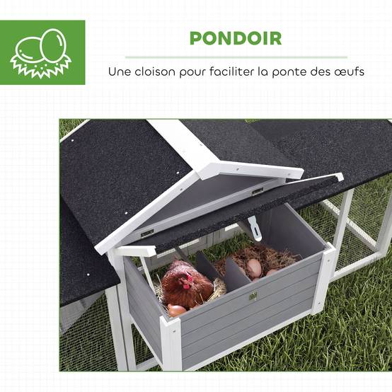 Poulailler avec pondoir bois gris 204 x 85 x 93 cm - PANGIVO - Image 8