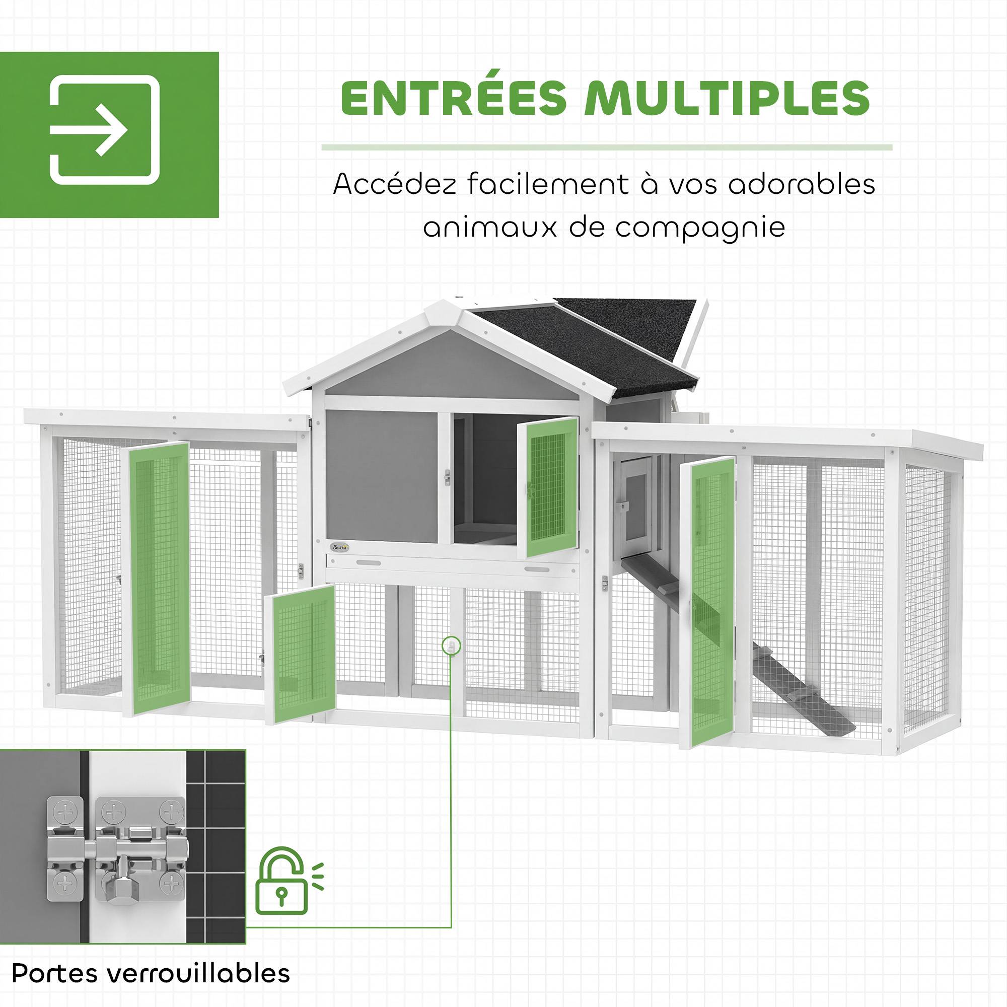 Poulailler avec pondoir bois gris 204 x 85 x 93 cm - PANGIVO - Image 7