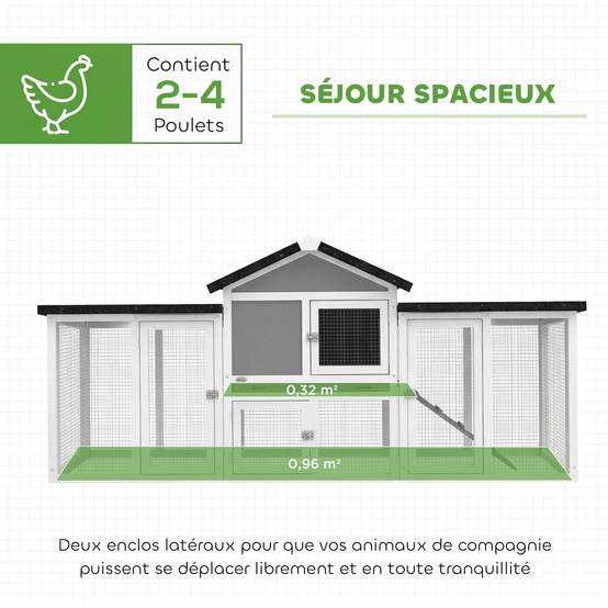 Poulailler avec pondoir bois gris 204 x 85 x 93 cm - PANGIVO - Image 6