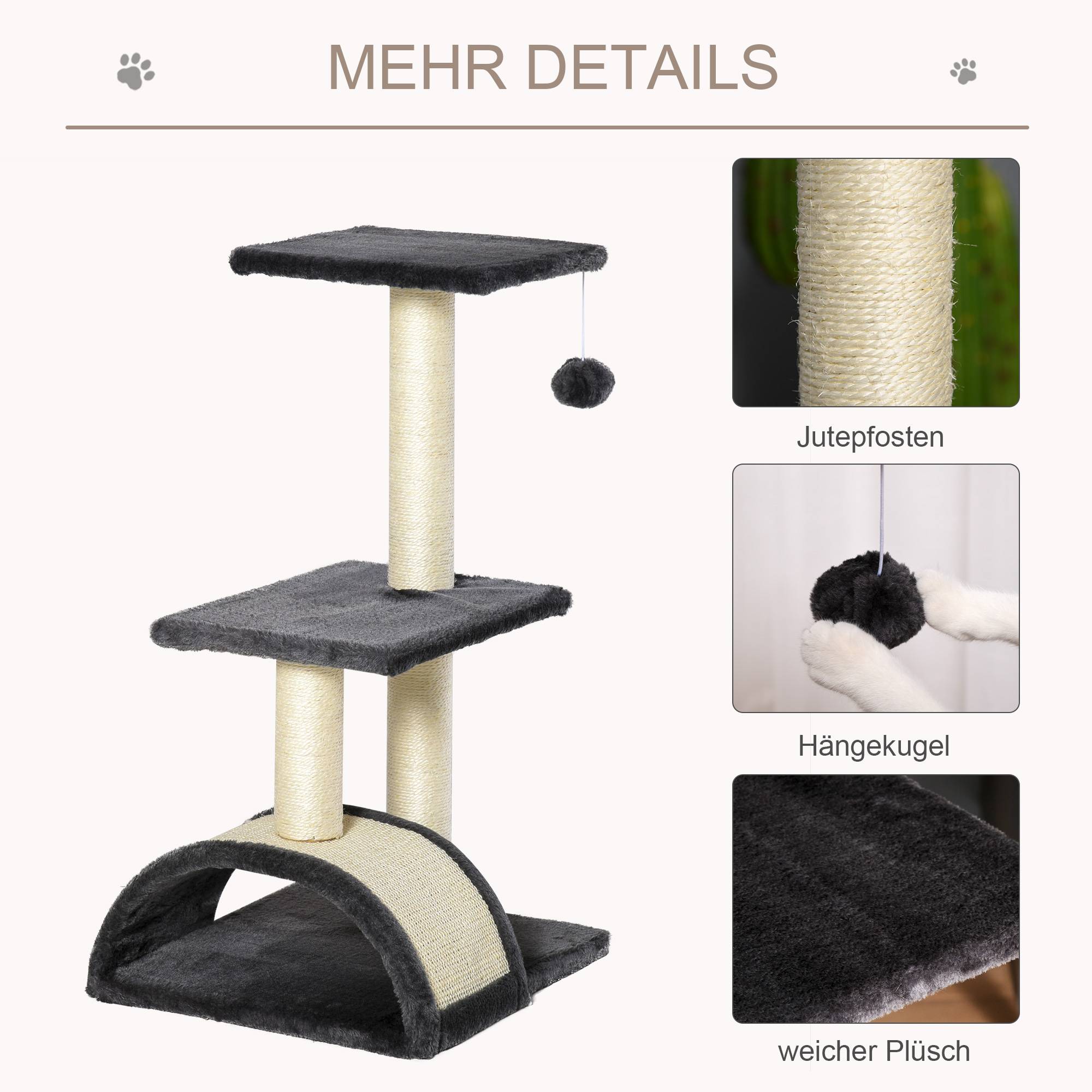 Arbre à chat sisal et peluche gris 40 x 35 x 72 cm - PANGIVO - Image 7