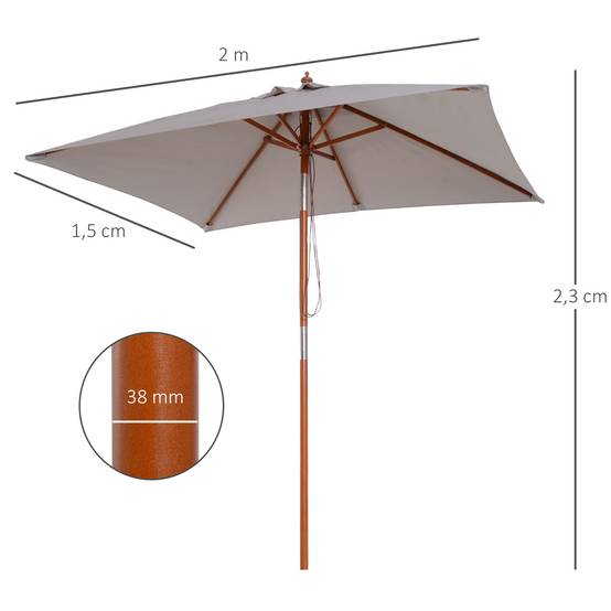 PANGIVO - Parasol rectangulaire inclinable en polyester et bois gris 200 x 150 x 235 cm - PANGIVO - Image 5
