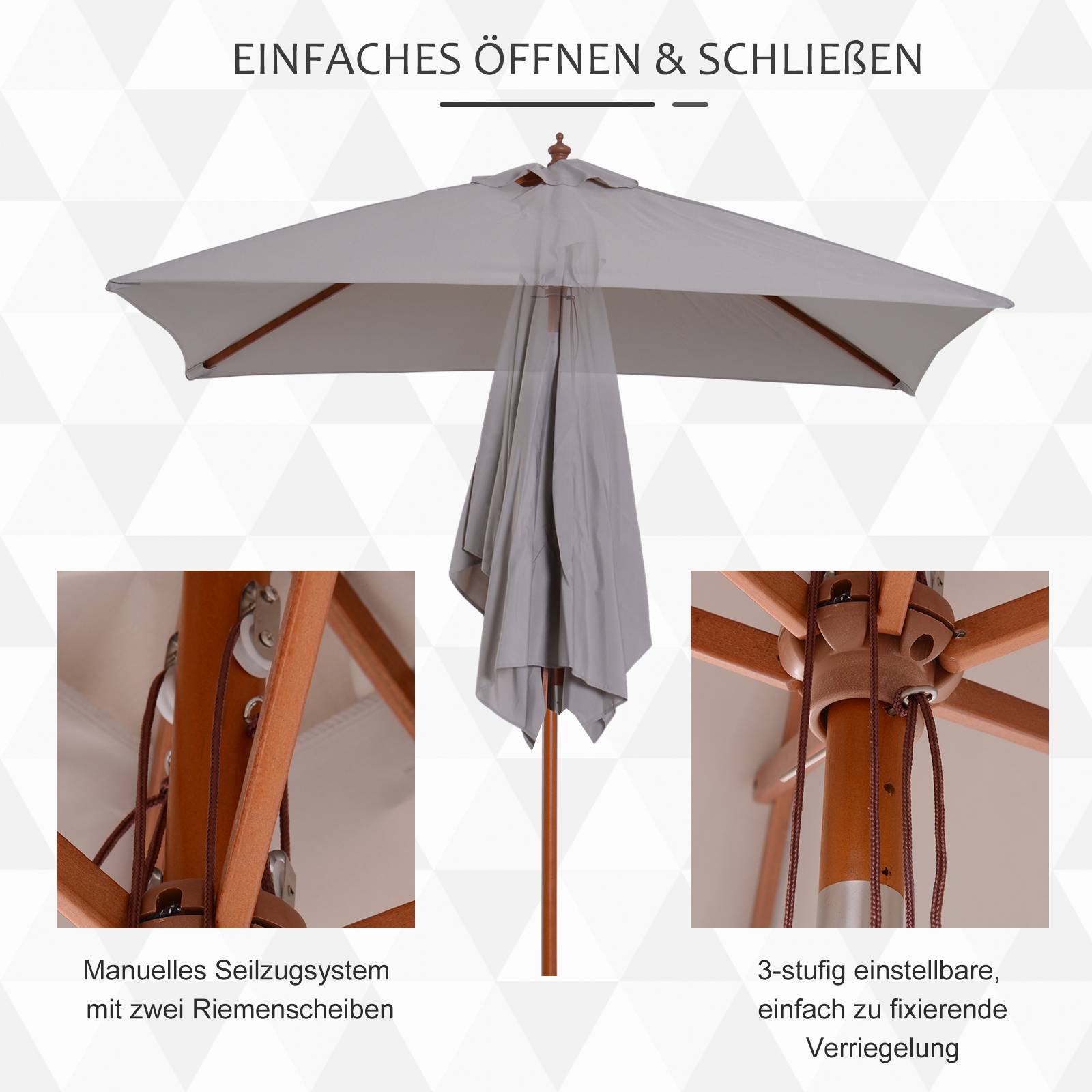 PANGIVO - Parasol rectangulaire inclinable en polyester et bois gris 200 x 150 x 235 cm - PANGIVO - Image 6