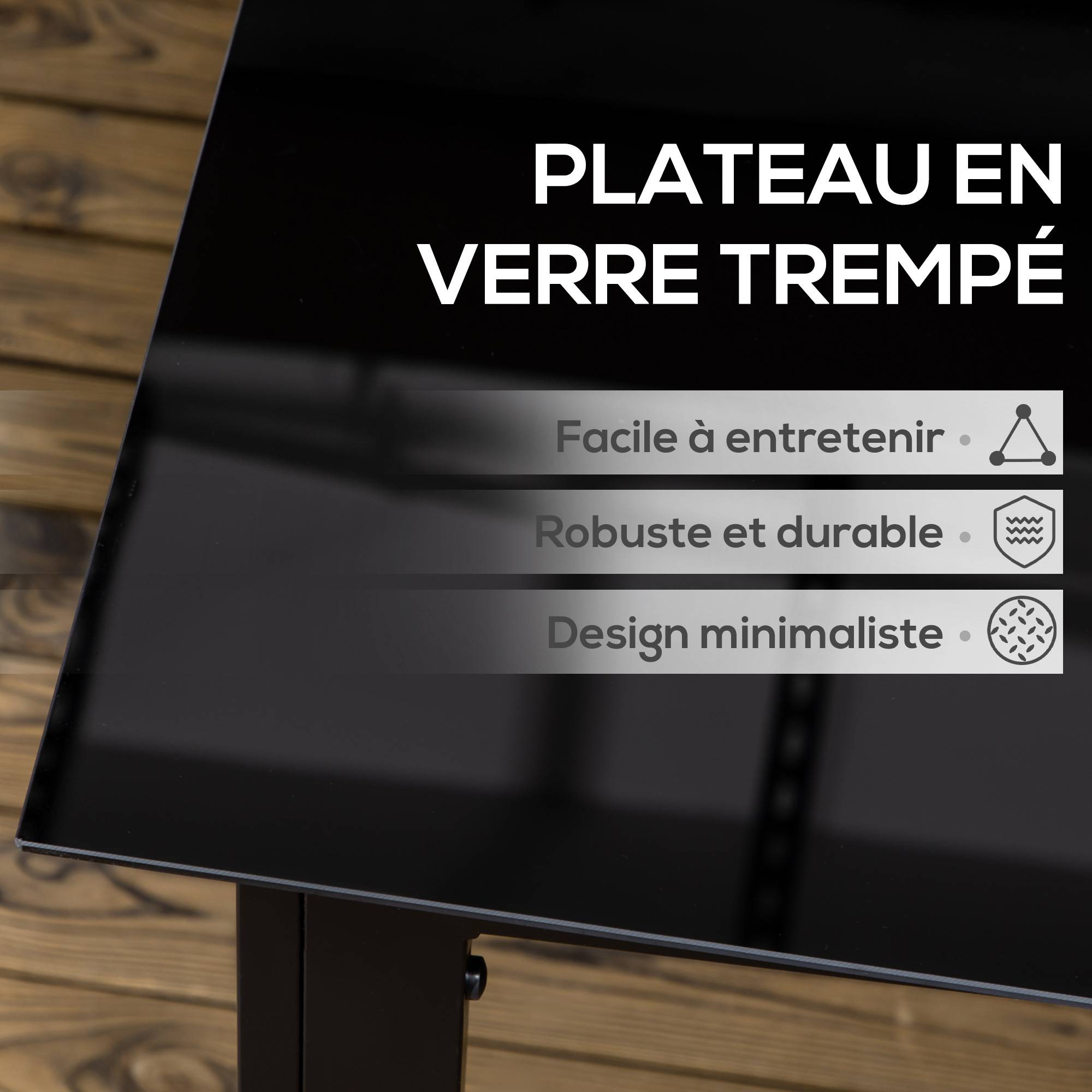 Outsunny - Table de jardin rectangulaire 6 personnes dim. 150L x 90l x 74H cm alu. plateau verre trempé noir - Image 4