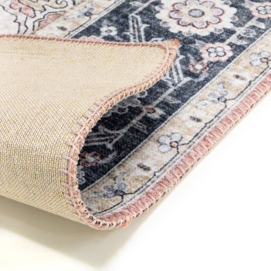 Decoweb - Tapis doux à motif oriental - Yasmine - Bleu nuit et rose - 160 x 230 cm - Decoweb - Image 4