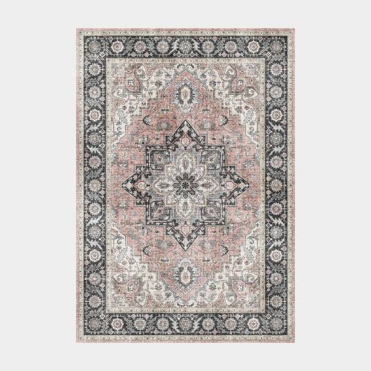Decoweb - Tapis doux à motif oriental - Yasmine - Bleu nuit et rose - 160 x 230 cm - Decoweb - Image 1