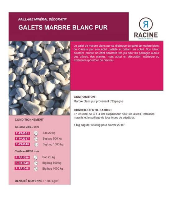Galet marbre blanc pur 40-60mm, Filet 20 kg - F-PAI050 - Image 4