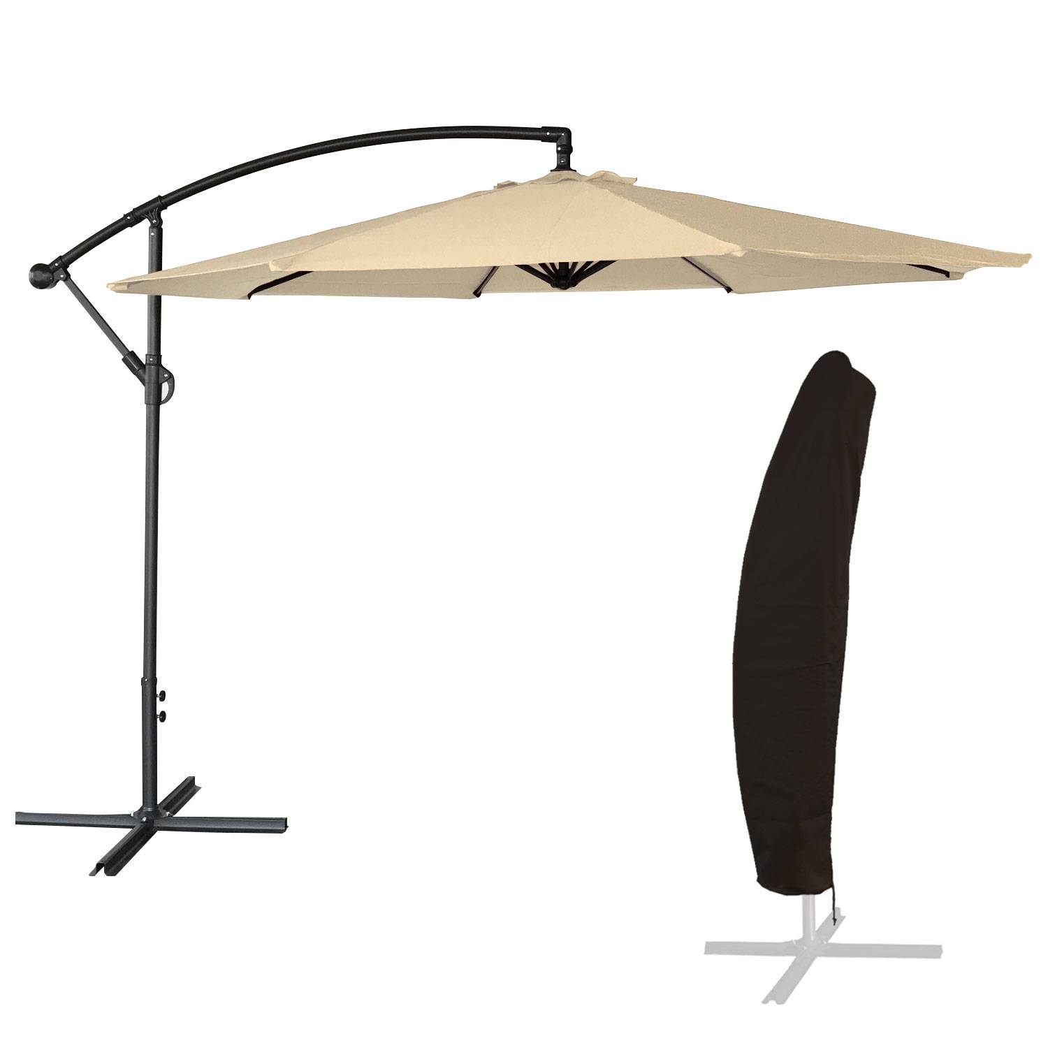 Parasol déporté OAHU rond 3,50m de diamètre beige + housse - HAPPY GARDEN - Imagen 1