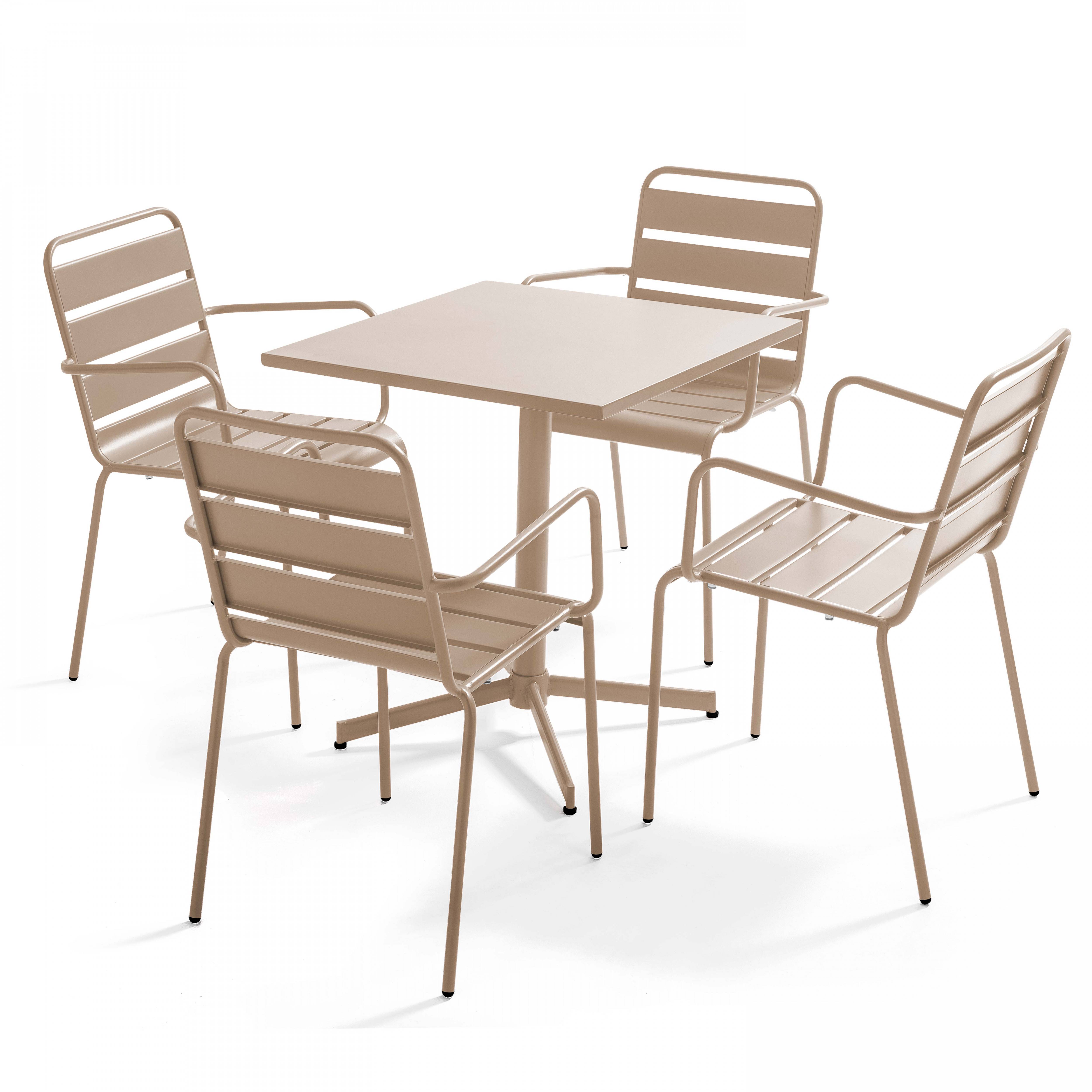 Oviala - Ensemble table de jardin et 4 fauteuils en métal taupe Palavas - Oviala - Imagen 1