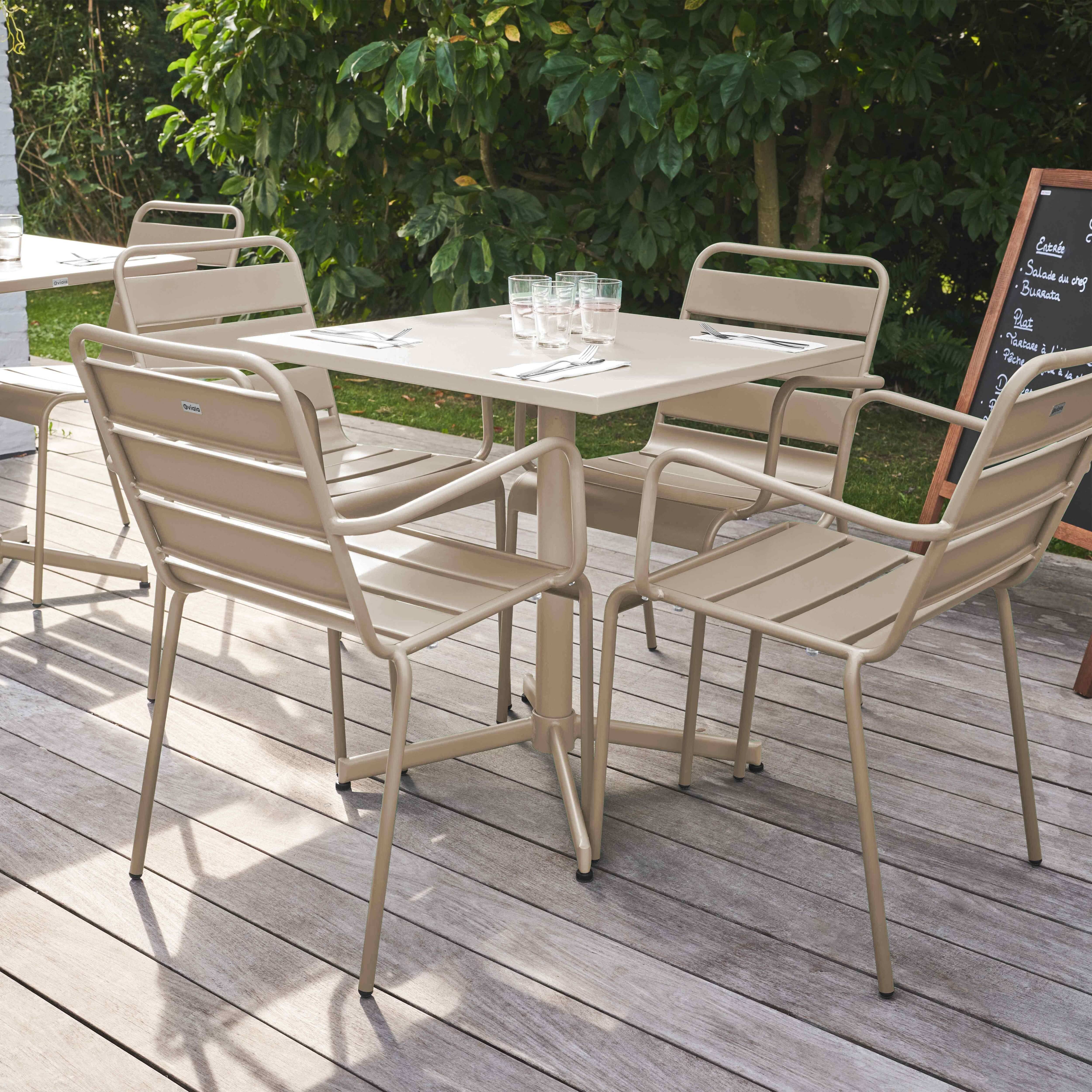 Oviala - Ensemble table de jardin et 4 fauteuils en métal taupe  Palavas - Oviala - Imagen 2