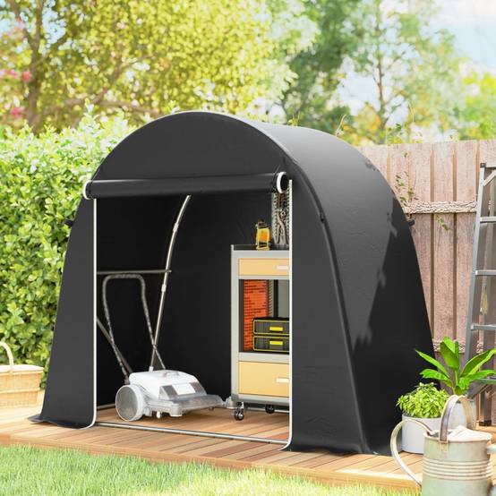 Cabanon portable gris foncé cadre métallique, tente vélo polyvalente porte roulante à fermeture éclair - Image 2