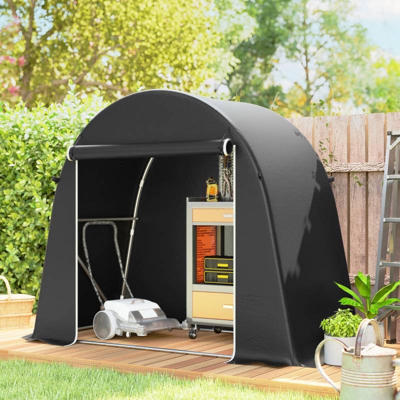 Cabanon portable gris foncé cadre métallique, tente vélo polyvalente porte roulante à fermeture éclair - Image 2
