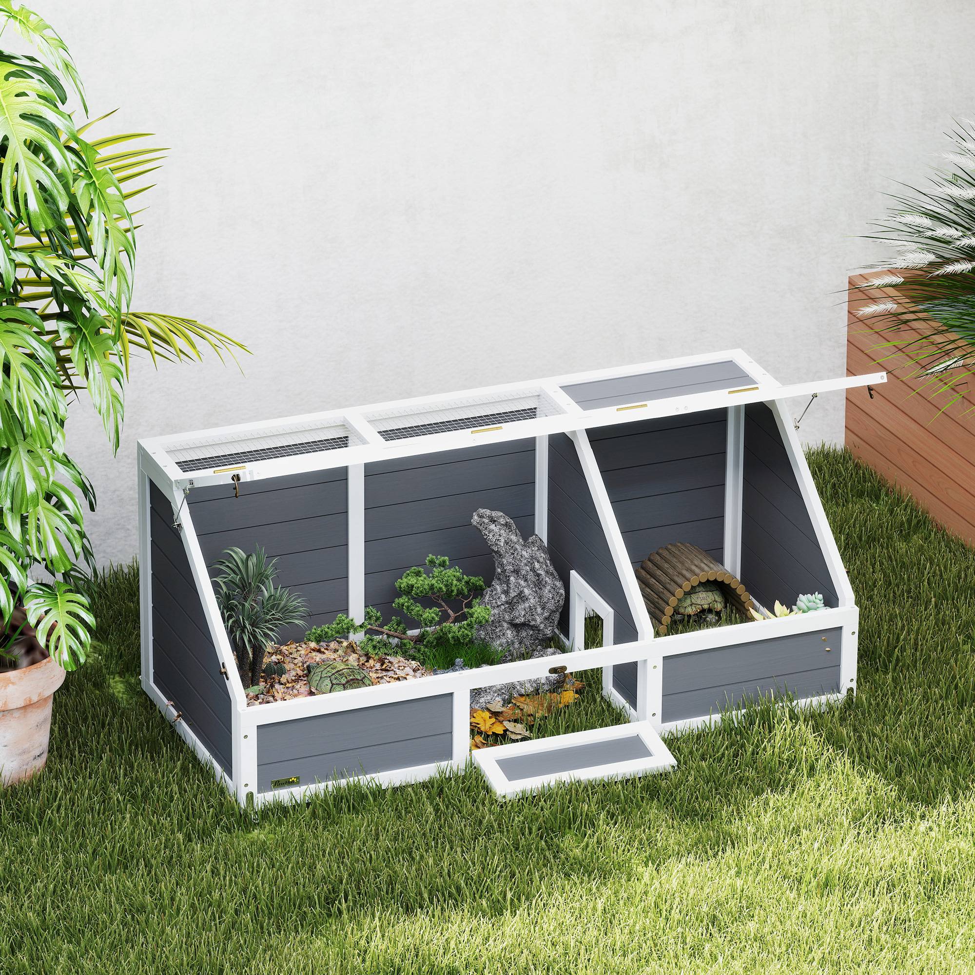 Enclos pour tortues bois gris clair 120 x 55 x 50 cm - PANGIVO - Image 3