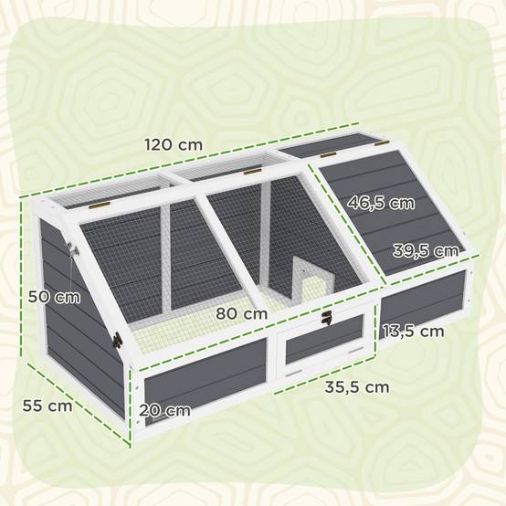 Enclos pour tortues bois gris clair 120 x 55 x 50 cm - PANGIVO - Image 5