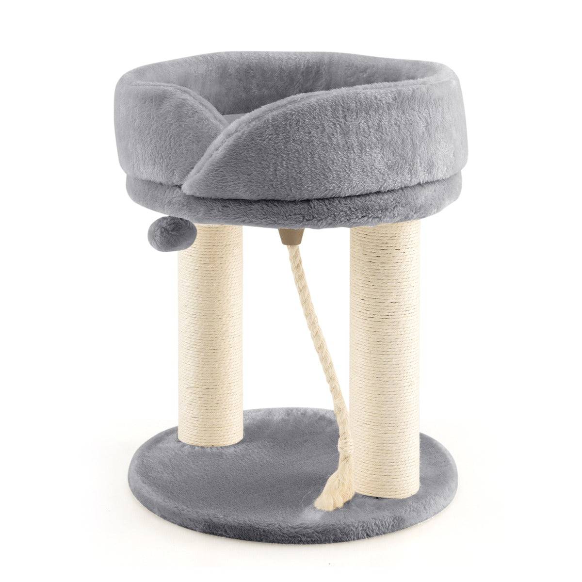Helloshop26 - Arbre à chat tour d'arbre griffoir 2 plateformes avec perchoir à dessus souple boule de fourrure 53 cm corde en sisal gris - Imagen 1