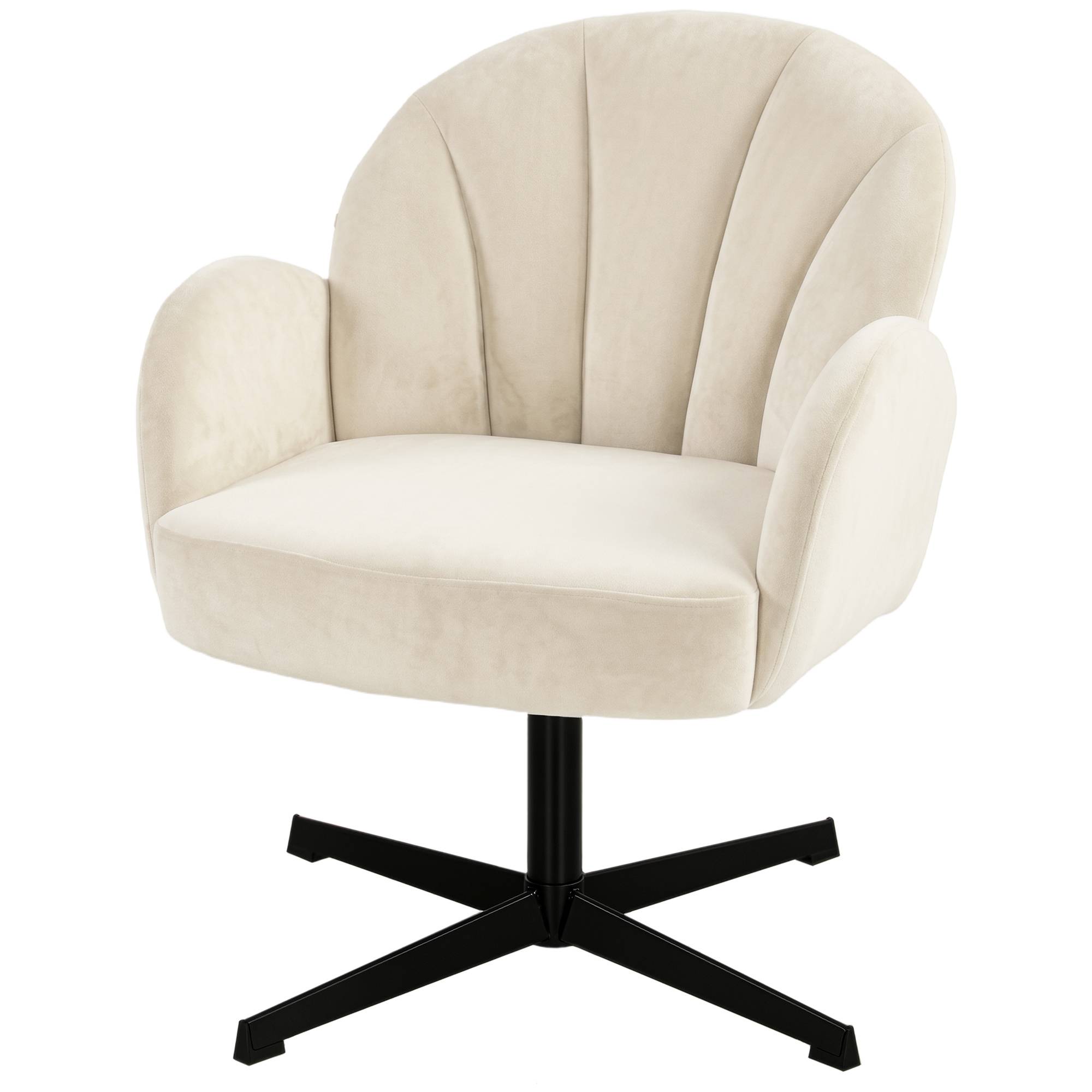 Fauteuil salon pivotant fauteuil d'appoint rembourré en velours dossier en forme de coquille coussin à ressorts beige - Image 2
