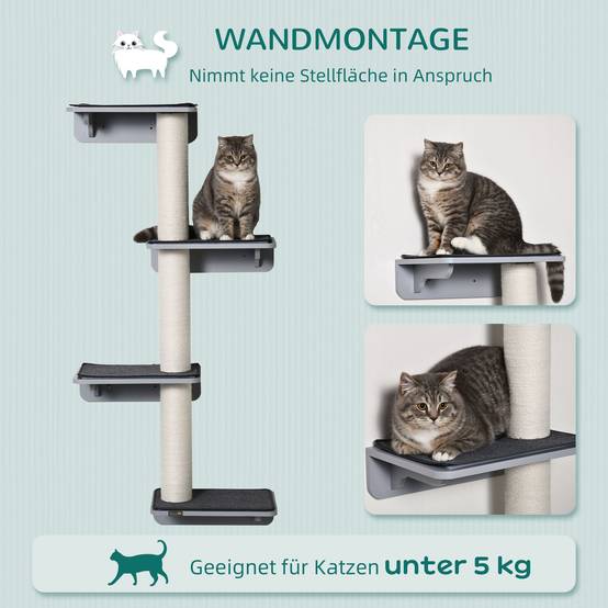 Arbre à chat mural/mur d'escalade, 66 x 28 x 137 cm, en bois gris clair beige, idéal pour les amoureux des chats - Image 4