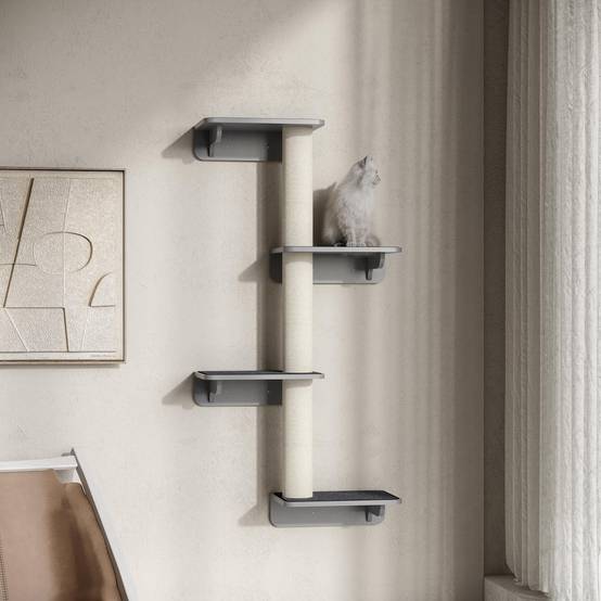 Arbre à chat mural/mur d'escalade, 66 x 28 x 137 cm, en bois gris clair beige, idéal pour les amoureux des chats - Image 2