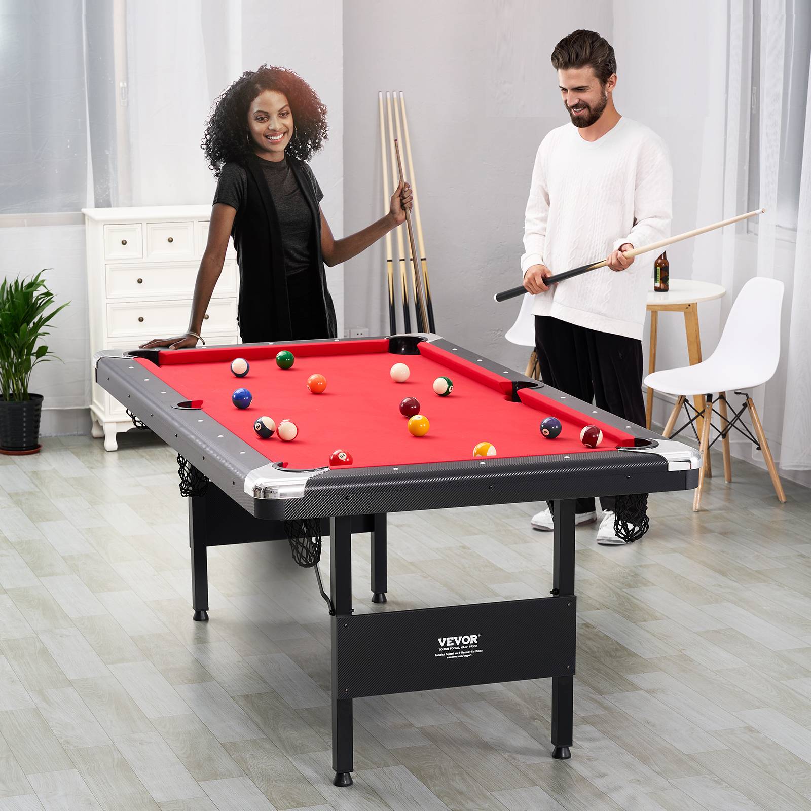 VEVOR Table de billard pliable 192cm, kit complet accessoires, couleur noir/tissu rouge, pour maison, club. - Image 8