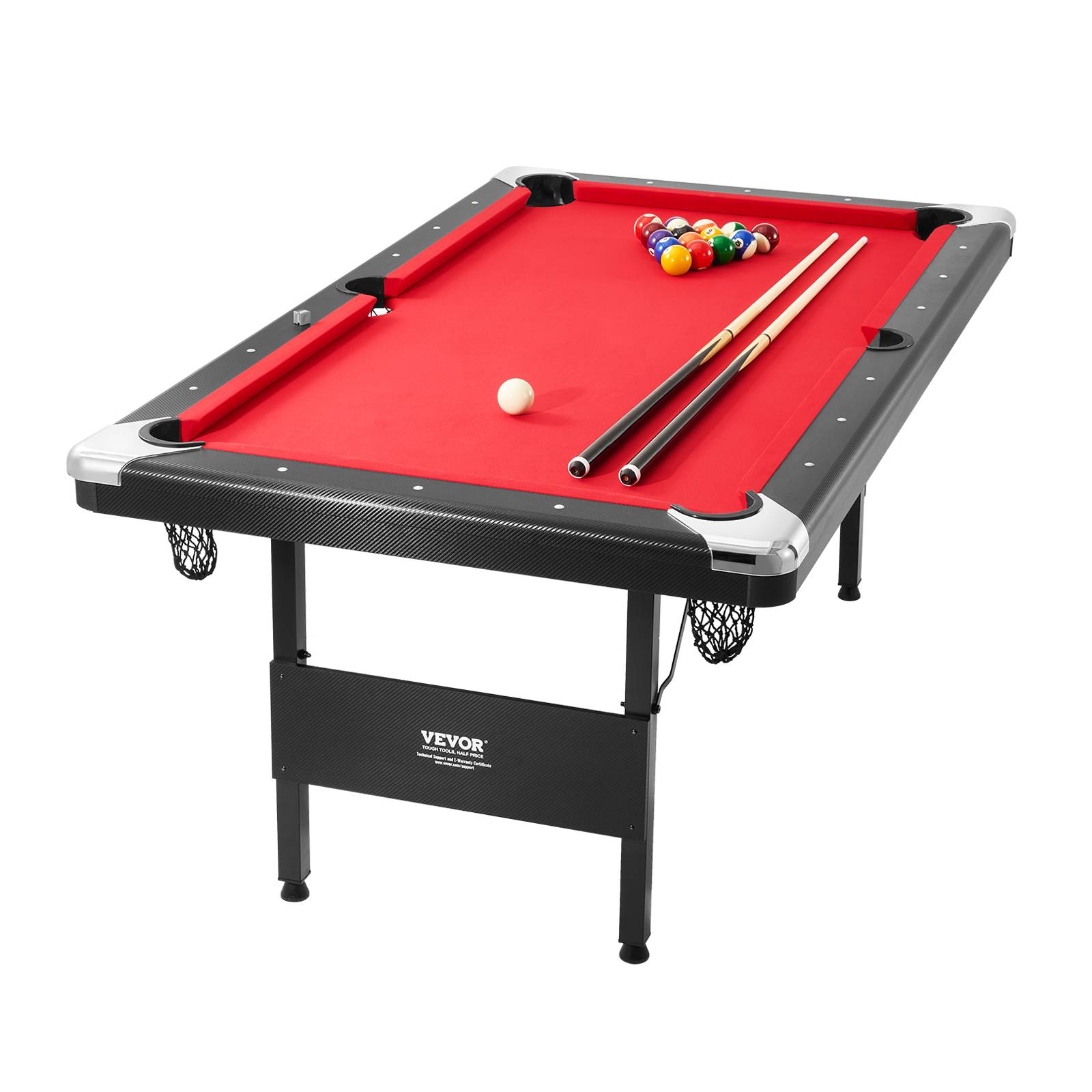 VEVOR Table de billard pliable 192cm, kit complet accessoires, couleur noir/tissu rouge, pour maison, club. - Image 1