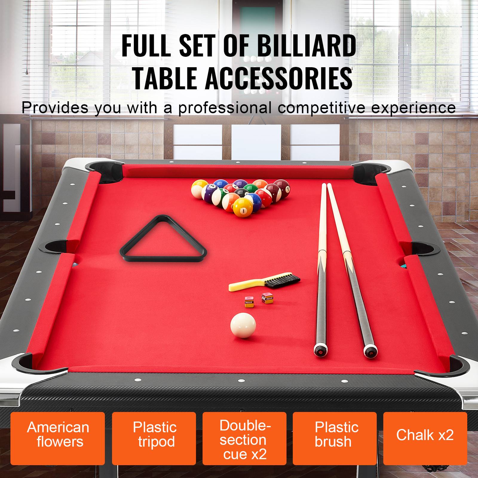 VEVOR Table de billard pliable 192cm, kit complet accessoires, couleur noir/tissu rouge, pour maison, club. - Image 4