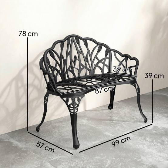 PANGIVO - Banc de jardin aluminium moulé noir 99 x 57 x 78 cm - PANGIVO - Image 3