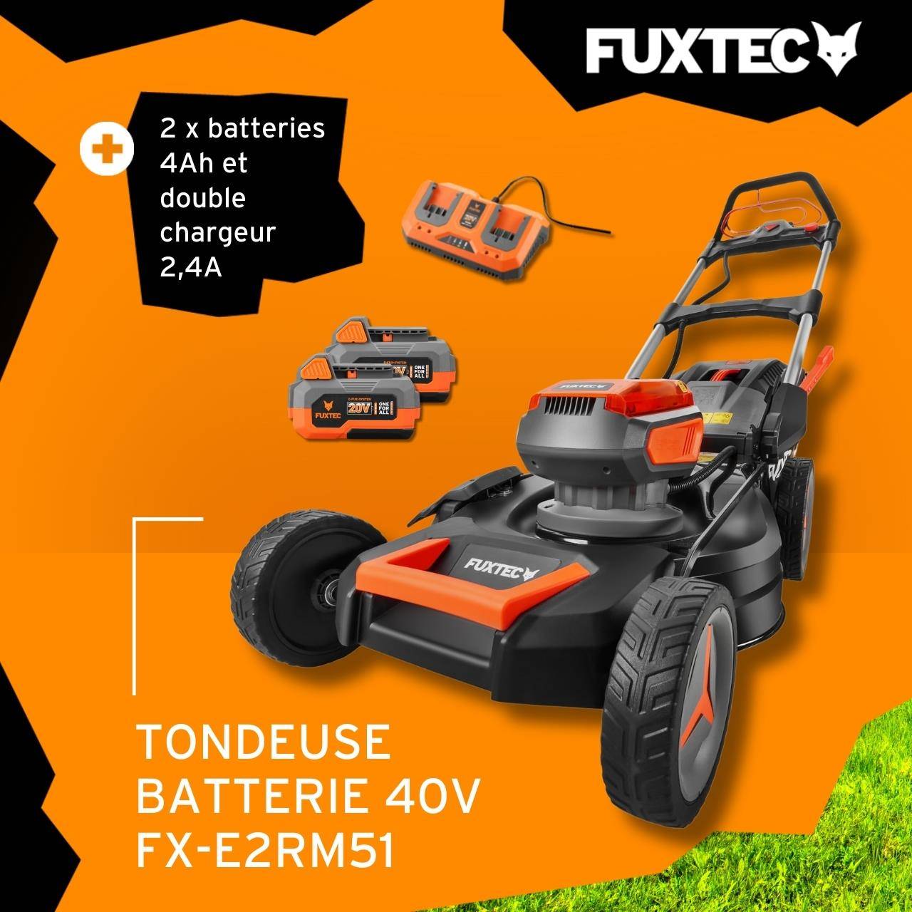 FUXTEC - Tondeuse à batterie autotractée FX-E2RM51 40 V 51 cm avec mulching et éjection latérale – Fuxtec - Image 2