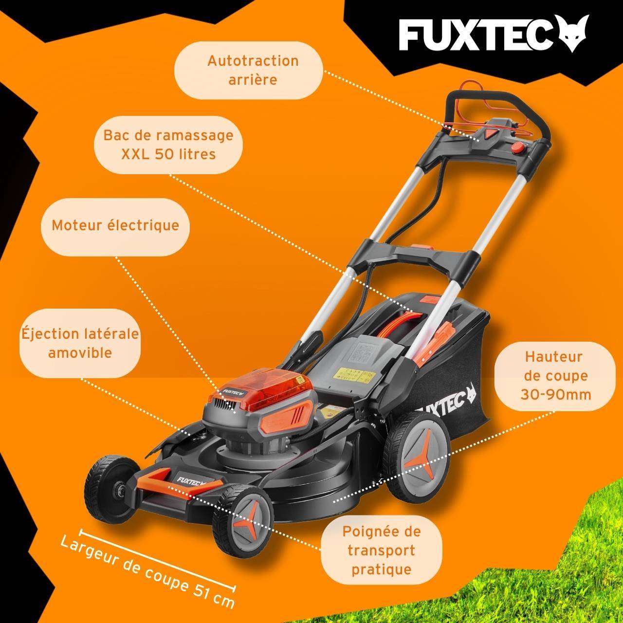 FUXTEC - Tondeuse à batterie autotractée FX-E2RM51 40 V 51 cm avec mulching et éjection latérale – Fuxtec - Image 6