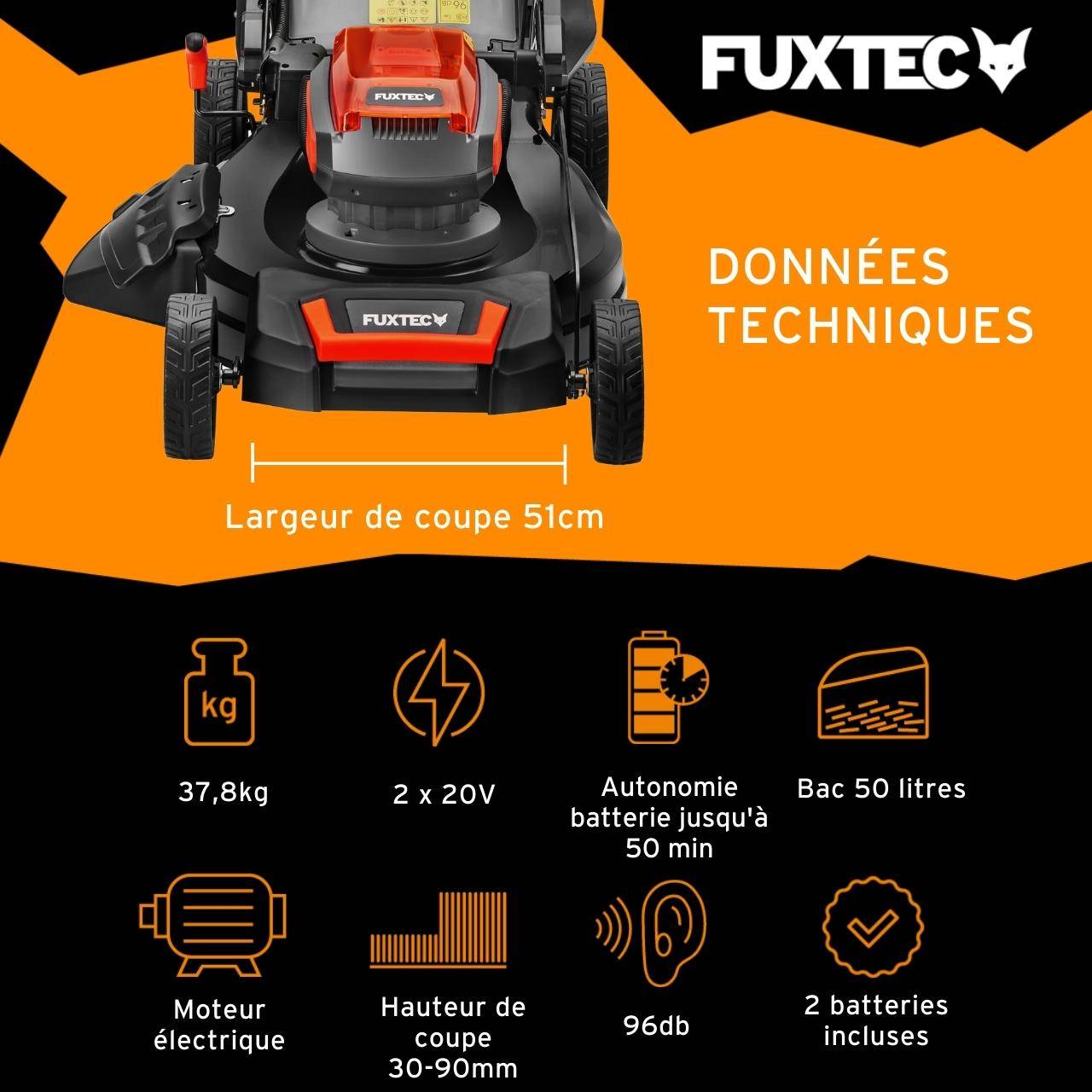 FUXTEC - Tondeuse à batterie autotractée  FX-E2RM51 40 V 51 cm avec mulching et éjection latérale  – Fuxtec - Image 3