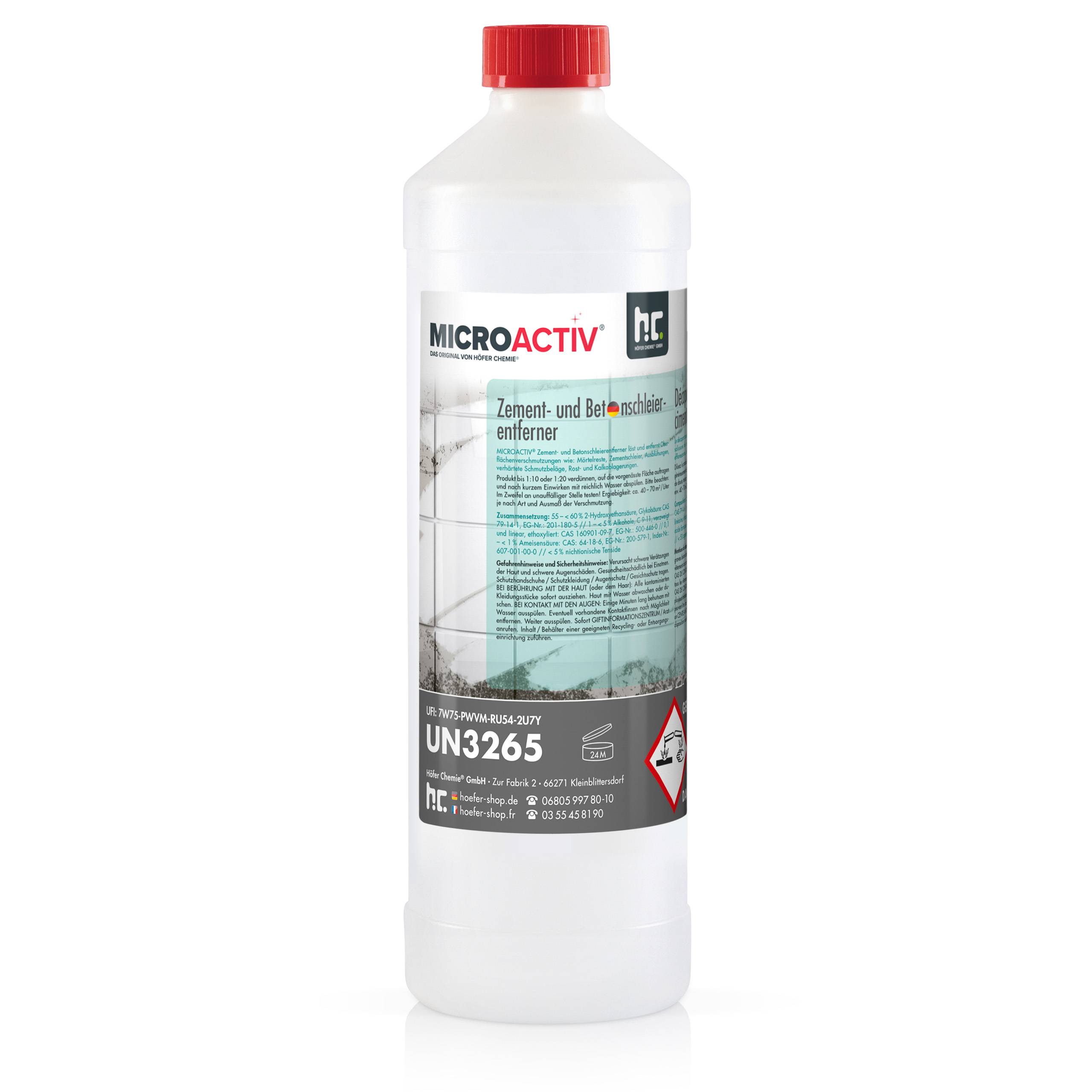 1 L de Microactiv® nettoyant pour voile de ciment et béton en bouteille x 6 - Image 1