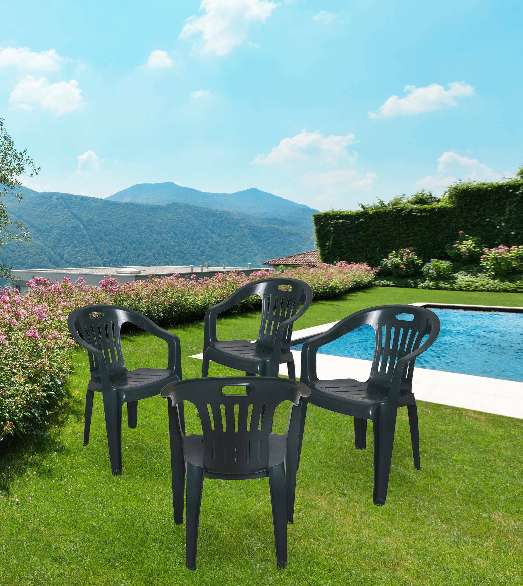 Dmora - Ensemble de 4 chaises d'extérieur Velletri, Sièges de jardin, Chaise pour table à manger, Fauteuil d'extérieur, 56x57h80 cm, Vert - Dmora - Imagen 2