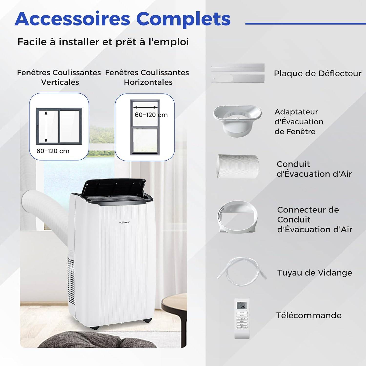 COSTWAY Climatiseur Mobile Silencieux 6 EN 1, Refroidissement,Chauffage,Ventilateur,Déshumidificateur,Mode Nuit, Rapide,Clim Mobile(Clim Pro|14000BTU) - Image 6