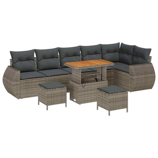 Salon de jardin 8 places en polyrotin tressé et bois avec table et poufs Gris – ComfortXL Outdoor Living - Image 2