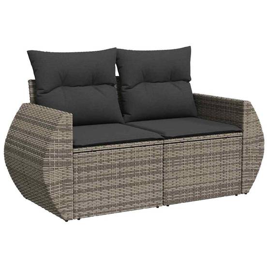 Salon de jardin 8 places en polyrotin tressé et bois avec table et poufs Gris – ComfortXL Outdoor Living - Image 6