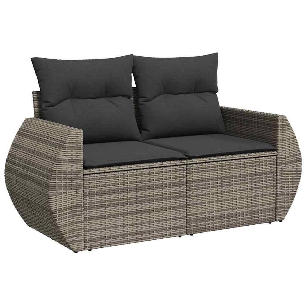 Salon de jardin 8 places en polyrotin tressé et bois avec table et poufs Gris – ComfortXL Outdoor Living - Image 6