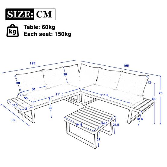 Set de jardin 4 places avec canapé d'angle, table basse, Polyrattan Beige et Gris - PANGIVO - Image 7
