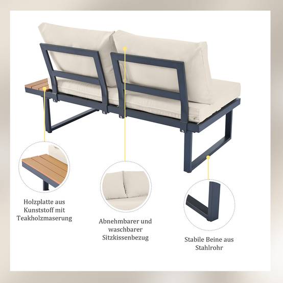 Set de jardin 4 places avec canapé d'angle, table basse, Polyrattan Beige et Gris - PANGIVO - Image 8