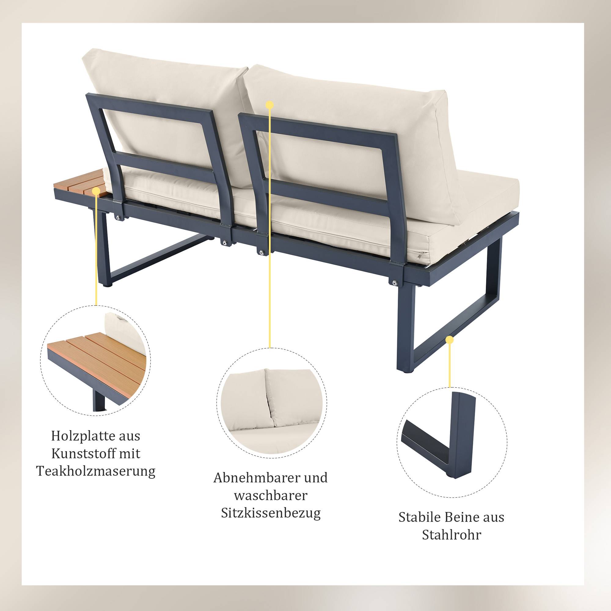 Set de jardin 4 places avec canapé d'angle, table basse, Polyrattan Beige et Gris - PANGIVO - Image 8