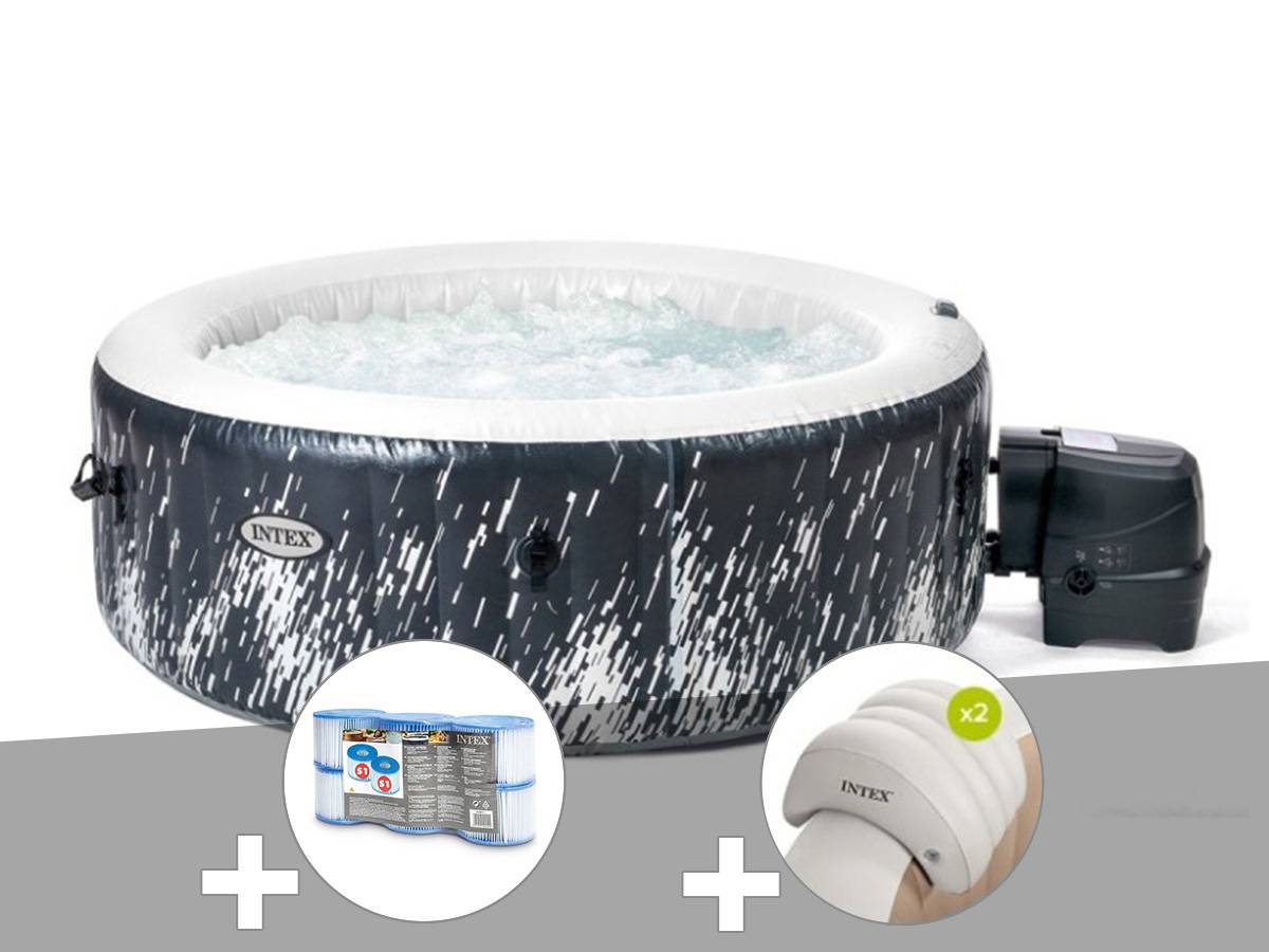 Kit spa gonflable Intex PureSpa Galaxie rond Bulles avec LED 4 places + 6 filtres + Kit d'entretien - Imagen 2