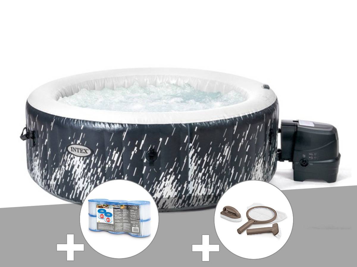 Kit spa gonflable Intex PureSpa Galaxie rond Bulles avec LED 4 places + 6 filtres + Kit d'entretien - Imagen 1