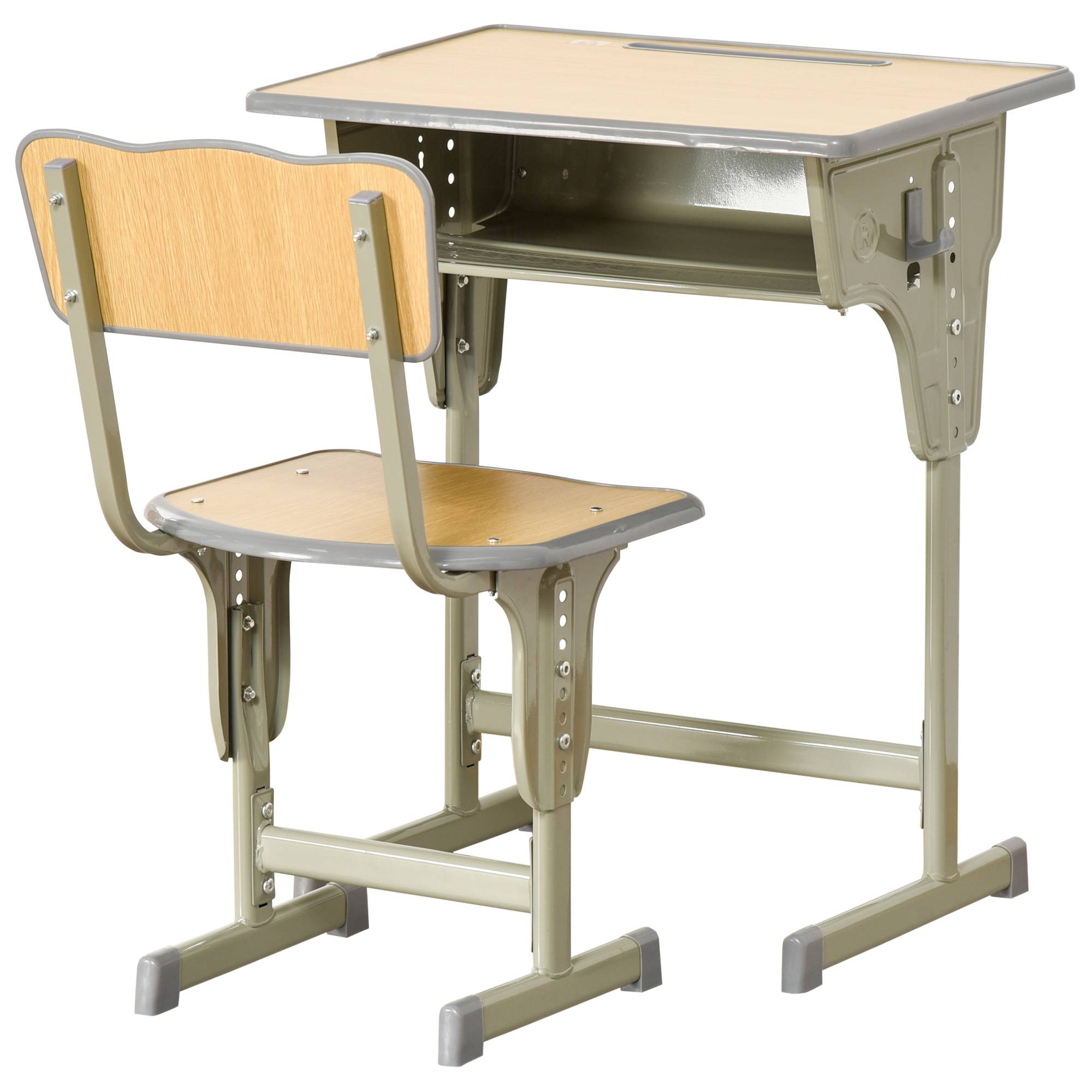 Ensemble bureau chaise enfant +6 ans hauteur réglable avec tiroir et crochet, naturel - Image 2