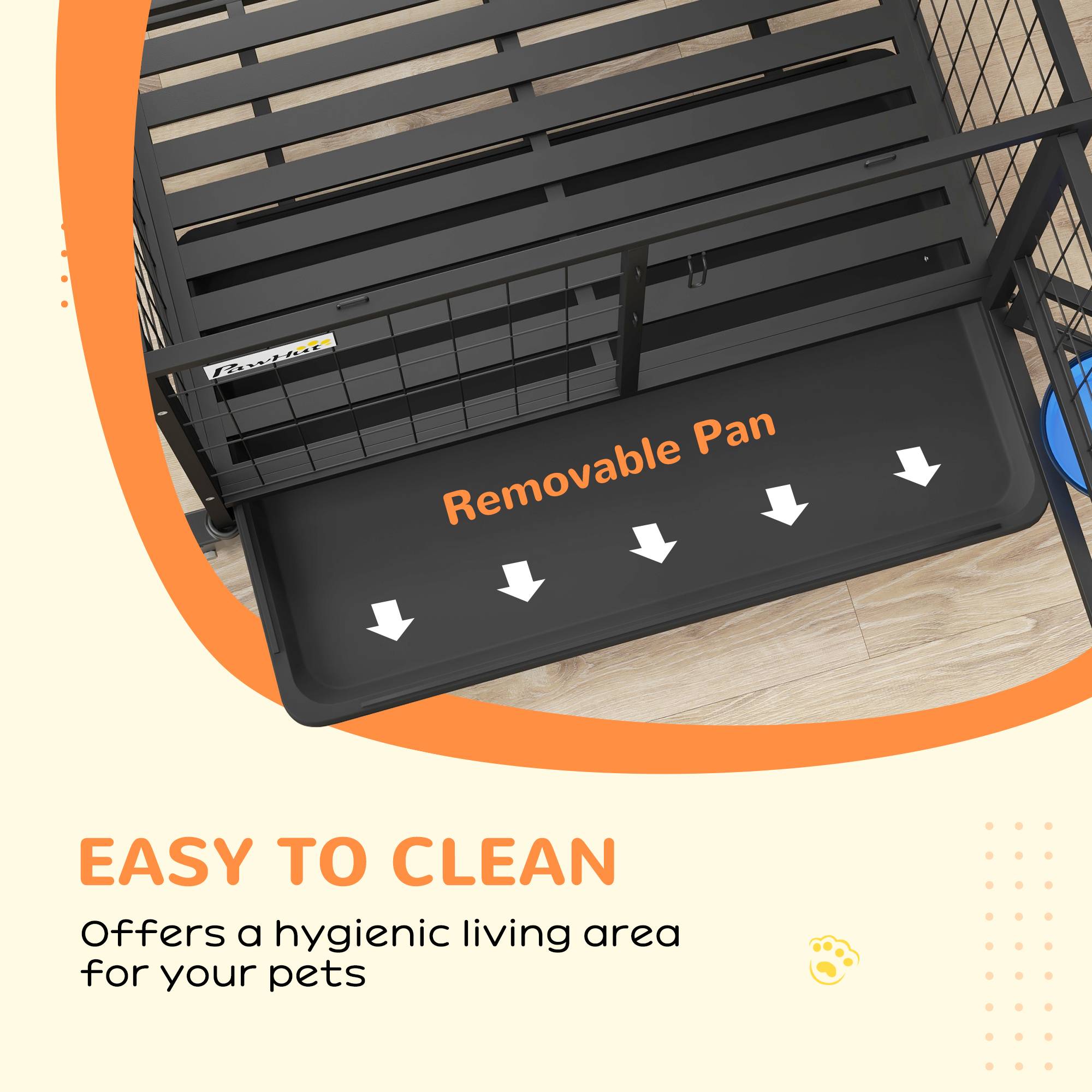 Pawhut - Cage pour chien sur roulettes 2 portes verrouillables - support gamelle, plateau amovible - acier noir - Imagen 8