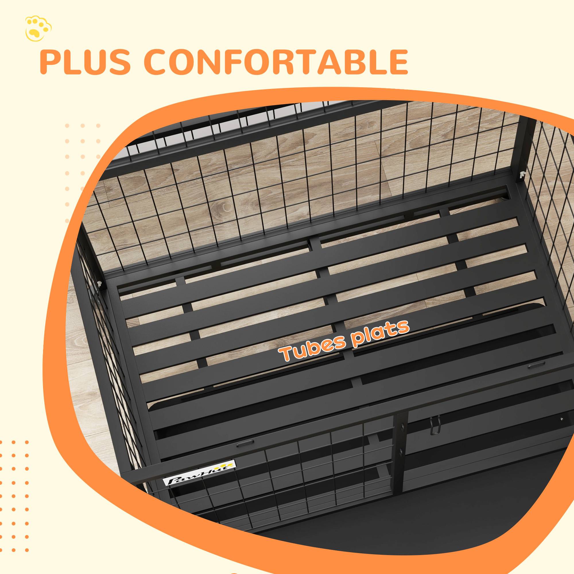 Pawhut - Cage pour chien sur roulettes 2 portes verrouillables - support gamelle, plateau amovible - acier noir - Imagen 7