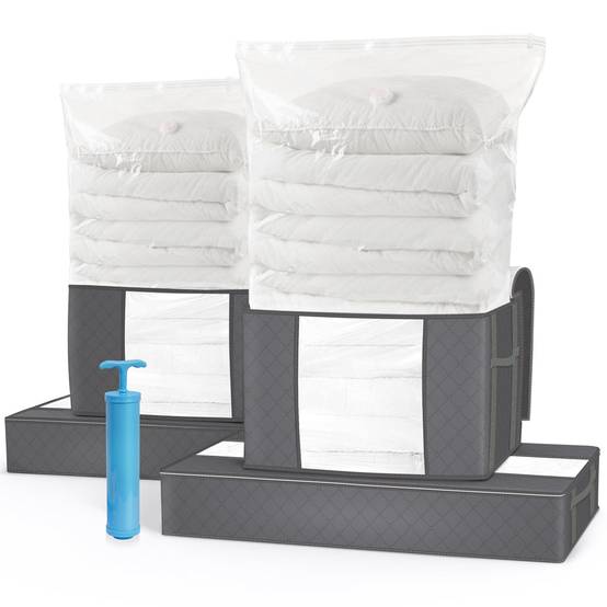 Lot de 9 sac de rangement sous vide Non Tisse XXL gris - Image 1