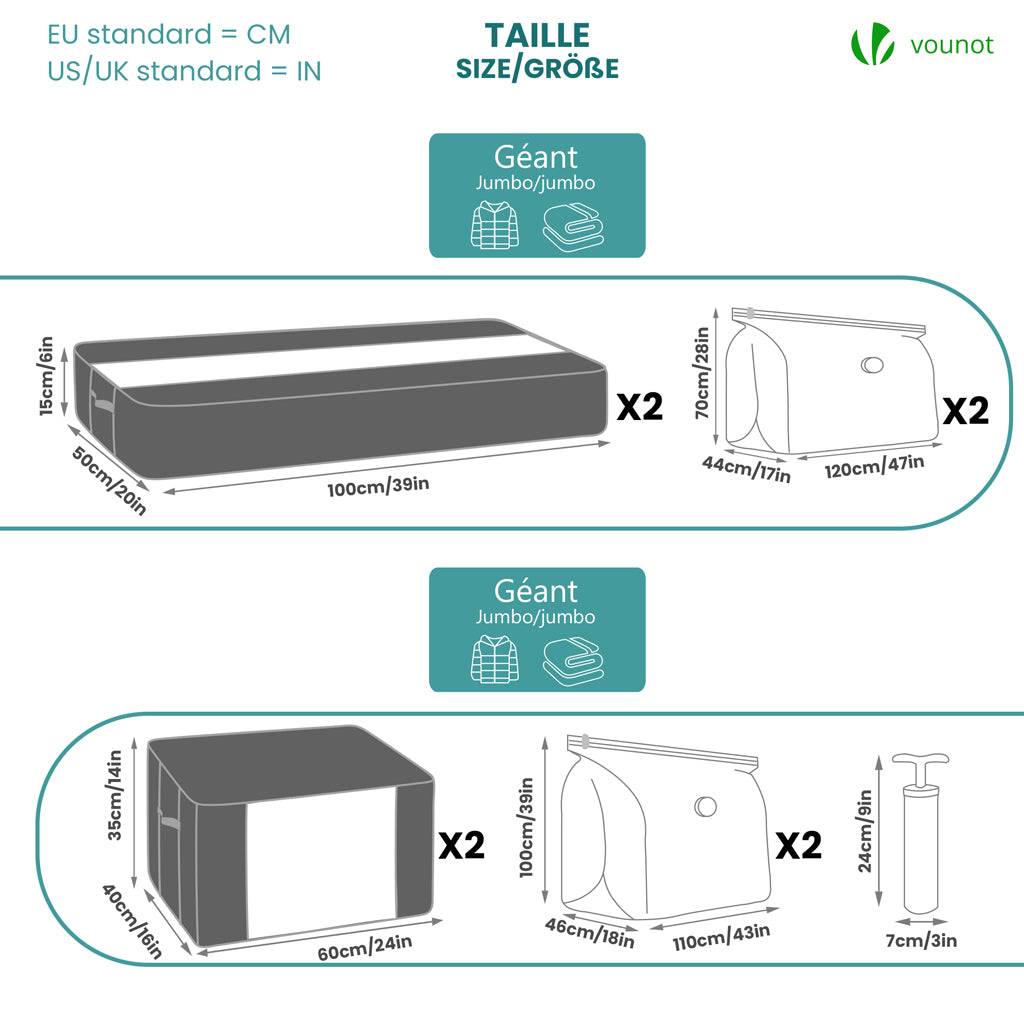 Lot de 9 sac de rangement sous vide Non Tisse XXL gris - Image 2
